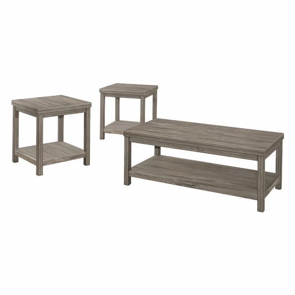 Rie 3pc Coffee Table Set with 2 End Tables, Lower Shelves, Gray Wood -BM336083