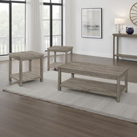 Rie 3pc Coffee Table Set with 2 End Tables, Lower Shelves, Gray Wood -BM336083