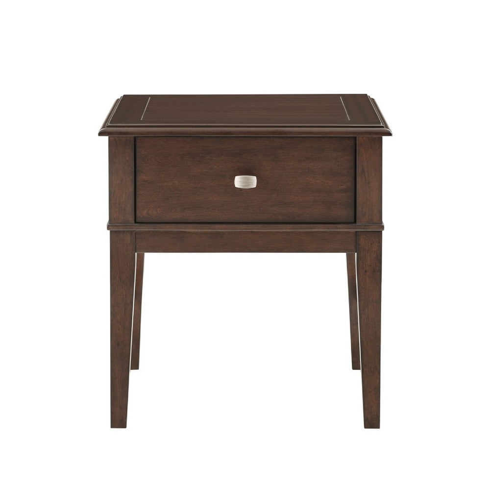 Merry End Table with USB Ports and Drawer, Brown Birch Wood 26 Inch -BM336084