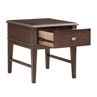 Merry End Table with USB Ports and Drawer, Brown Birch Wood 26 Inch -BM336084