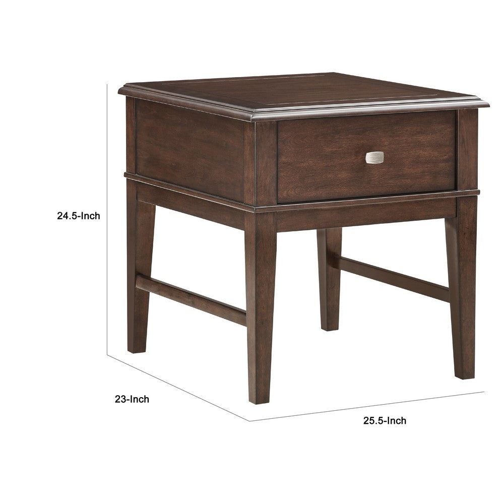 Merry End Table with USB Ports and Drawer, Brown Birch Wood 26 Inch -BM336084