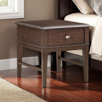 Merry End Table with USB Ports and Drawer, Brown Birch Wood 26 Inch -BM336084