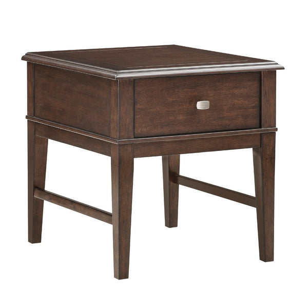 Merry End Table with USB Ports and Drawer, Brown Birch Wood 26 Inch -BM336084