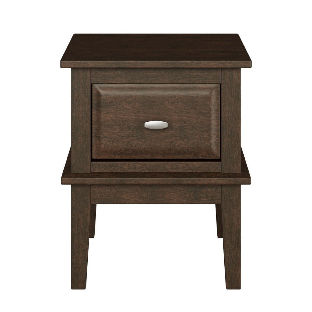 Minal End Table with 1 Drawer, Brown Cherry Birch Wood 24 Inch -BM336086