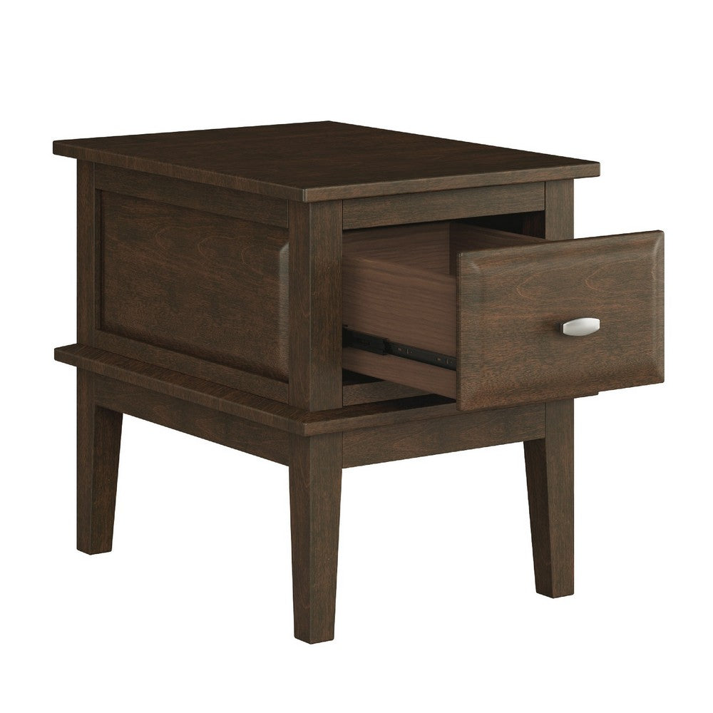 Minal End Table with 1 Drawer, Brown Cherry Birch Wood 24 Inch -BM336086