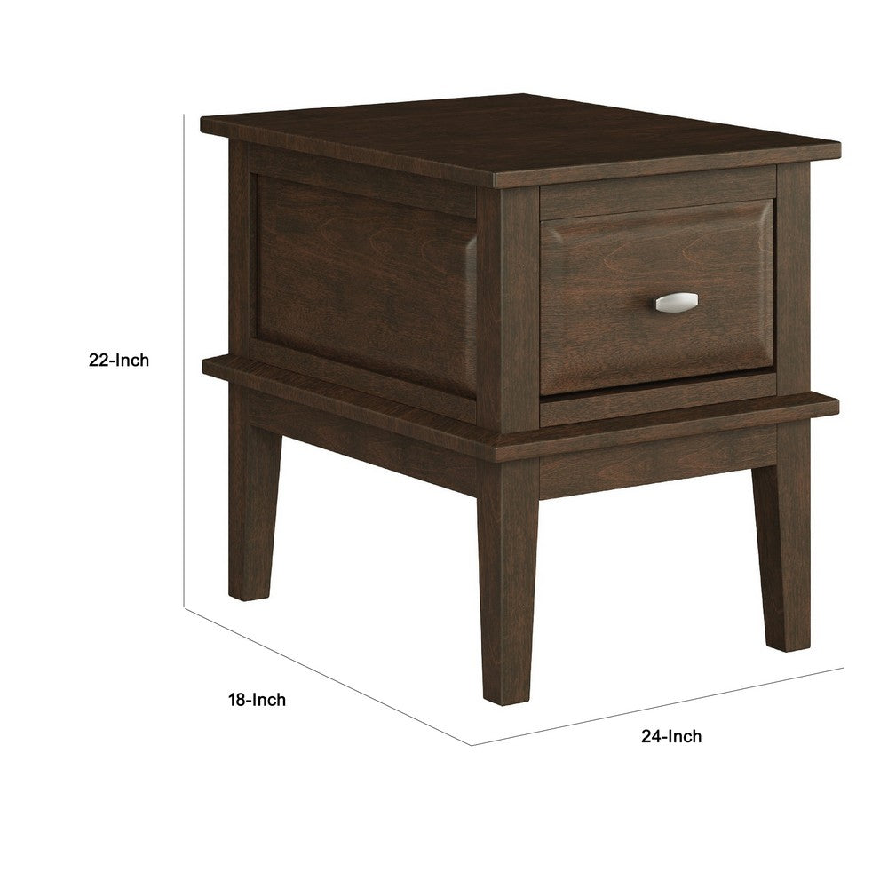 Minal End Table with 1 Drawer, Brown Cherry Birch Wood 24 Inch -BM336086