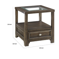 Berny End Table w Glass Top, Drawer, Shelf, Charcoal Brown 26 Inch -BM336088