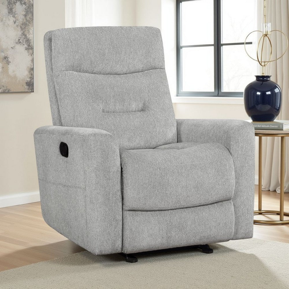 Lyns Manual Glider Recliner Armchair, Soft Gray Chenille, Solid Wood -BM336121