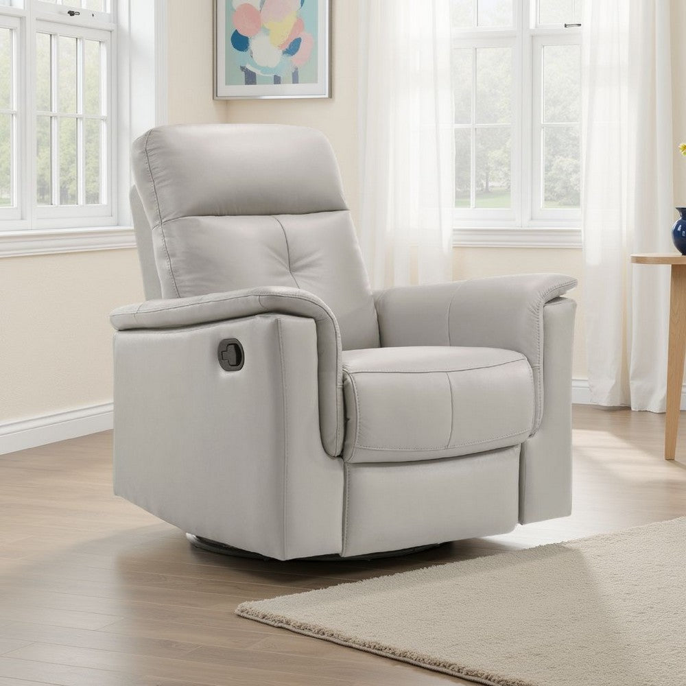 Briz Manual Swivel Recliner Chair, Top Grain Leather Silver Gray -BM336126
