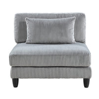 Mear Modular Armless Chair w Black Solid Wood Legs, Gray Corduroy -BM336144