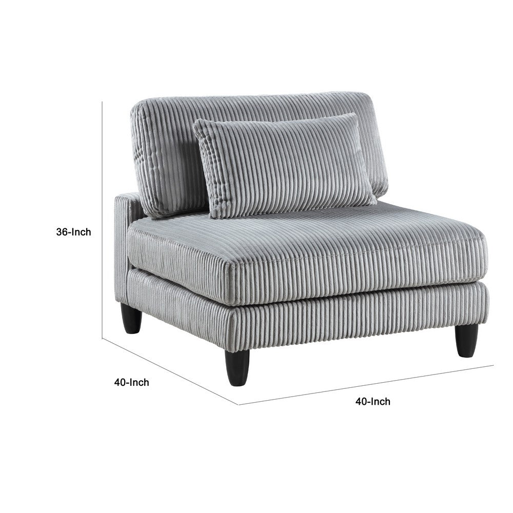 Mear Modular Armless Chair w Black Solid Wood Legs, Gray Corduroy -BM336144