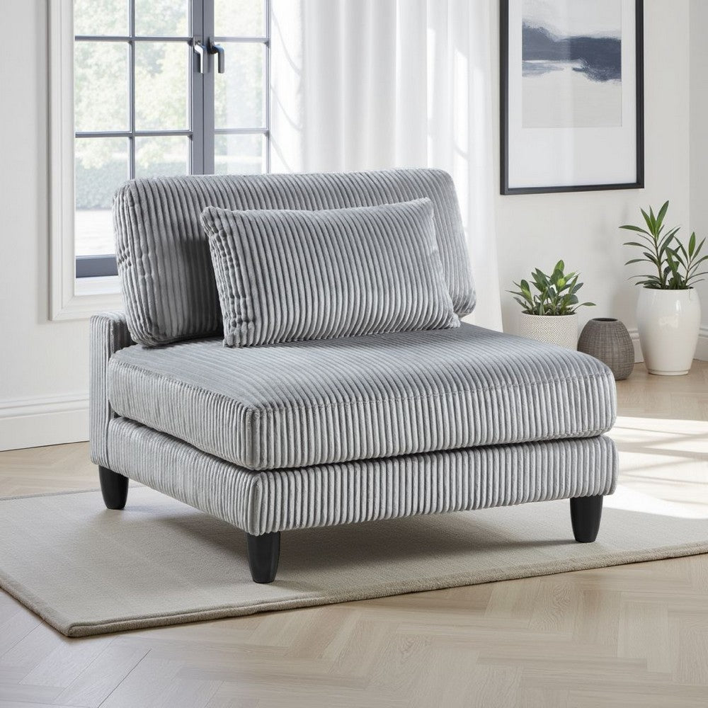 Mear Modular Armless Chair w Black Solid Wood Legs, Gray Corduroy -BM336144