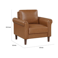 Lo Accent Armchair w Rolled Arms, Mid Century Brown Faux Leather -BM336145