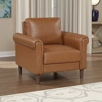 Lo Accent Armchair w Rolled Arms, Mid Century Brown Faux Leather -BM336145