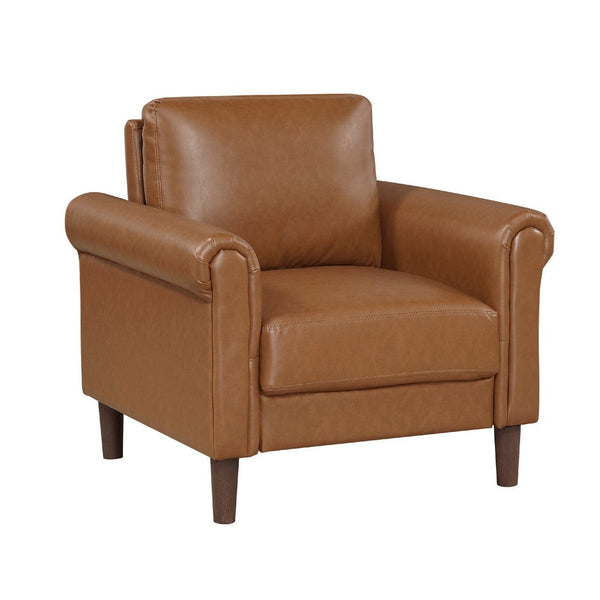 Lo Accent Armchair w Rolled Arms, Mid Century Brown Faux Leather -BM336145