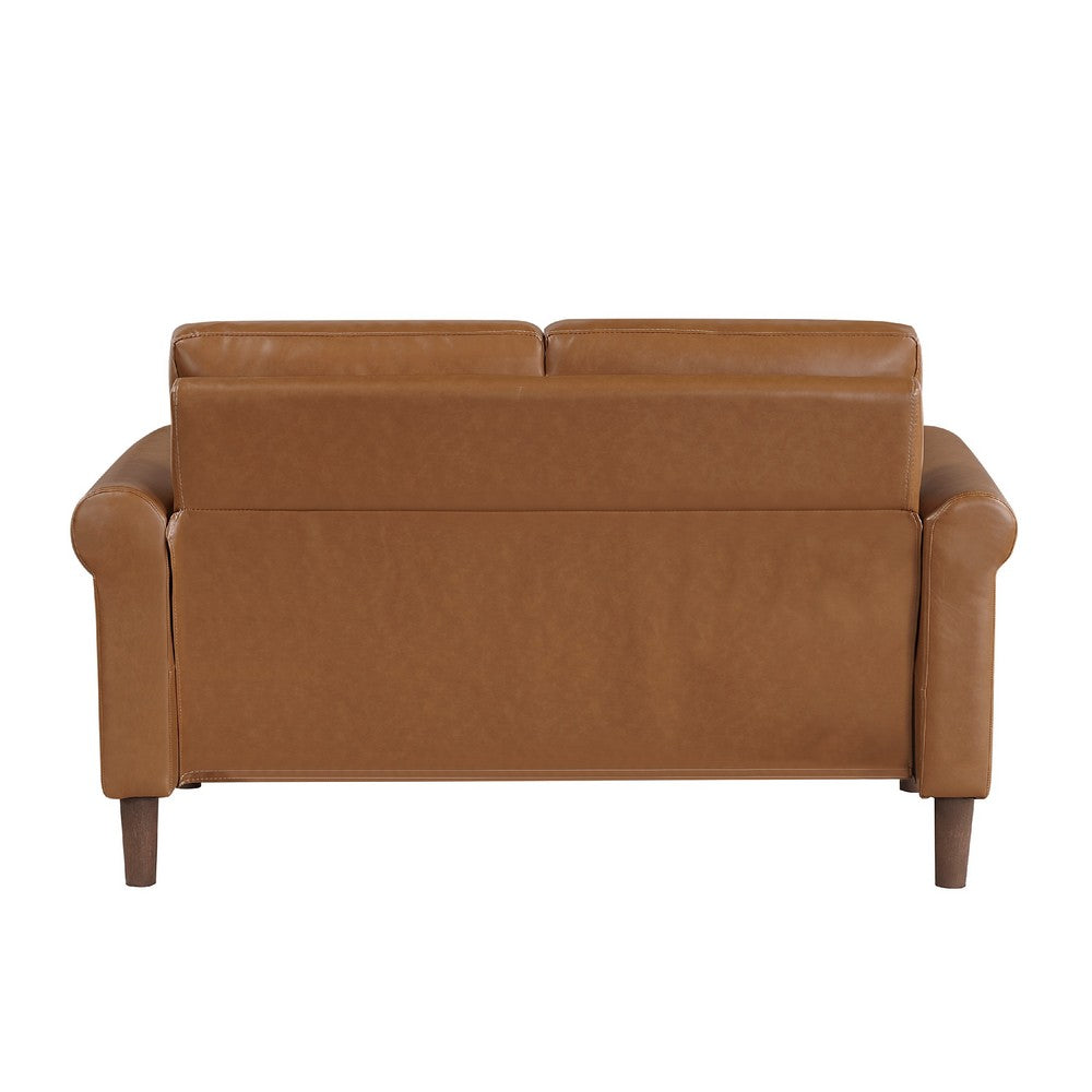 Lo Loveseat w Rolled Arms, Mid Century Brown Faux Leather 57 Inch -BM336146