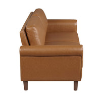 Lo Loveseat w Rolled Arms, Mid Century Brown Faux Leather 57 Inch -BM336146