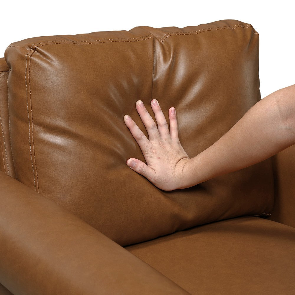 Lo Loveseat w Rolled Arms, Mid Century Brown Faux Leather 57 Inch -BM336146