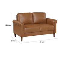 Lo Loveseat w Rolled Arms, Mid Century Brown Faux Leather 57 Inch -BM336146