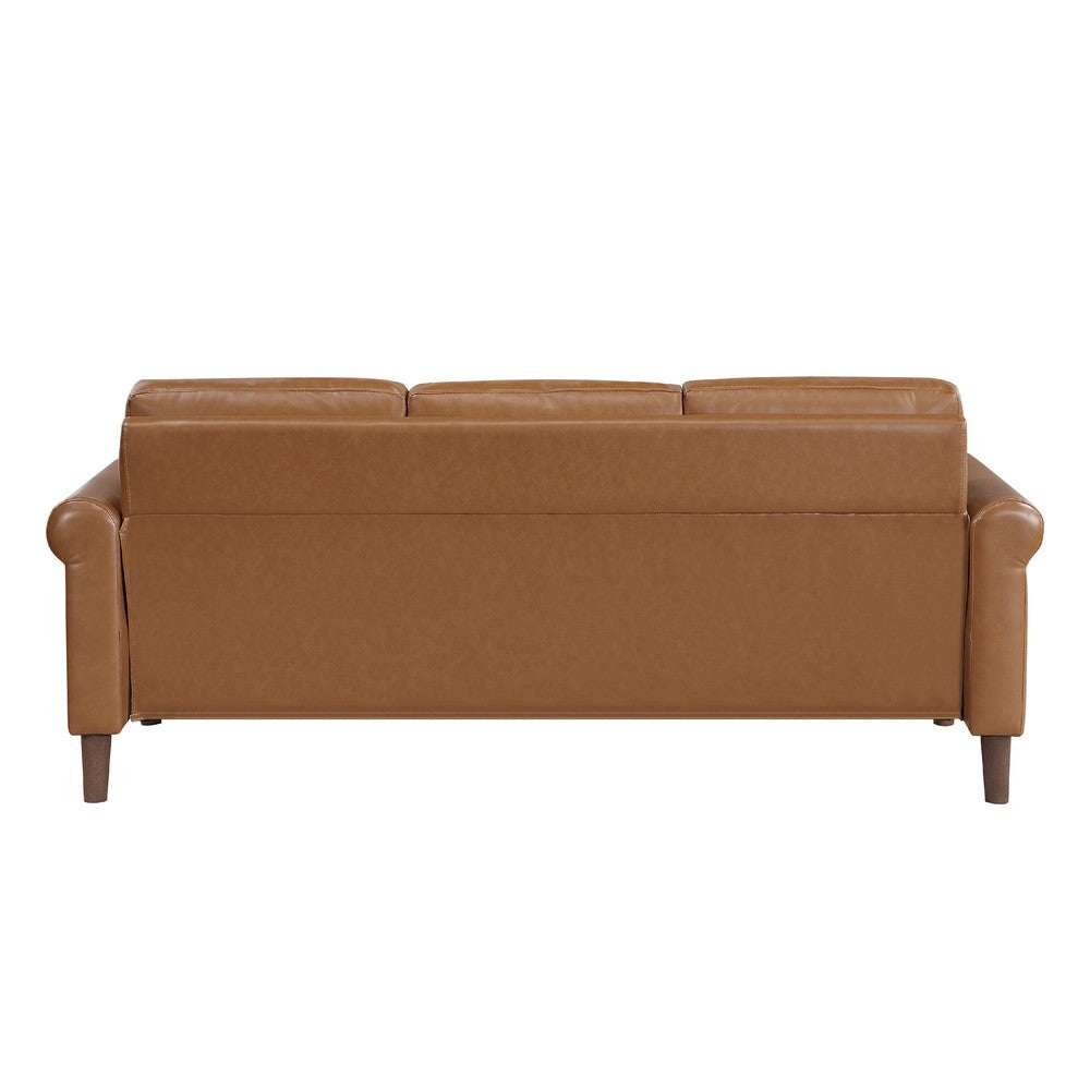Lo Sofa w Rolled Arms, Mid Century Brown Faux Leather 79 Inch -BM336147