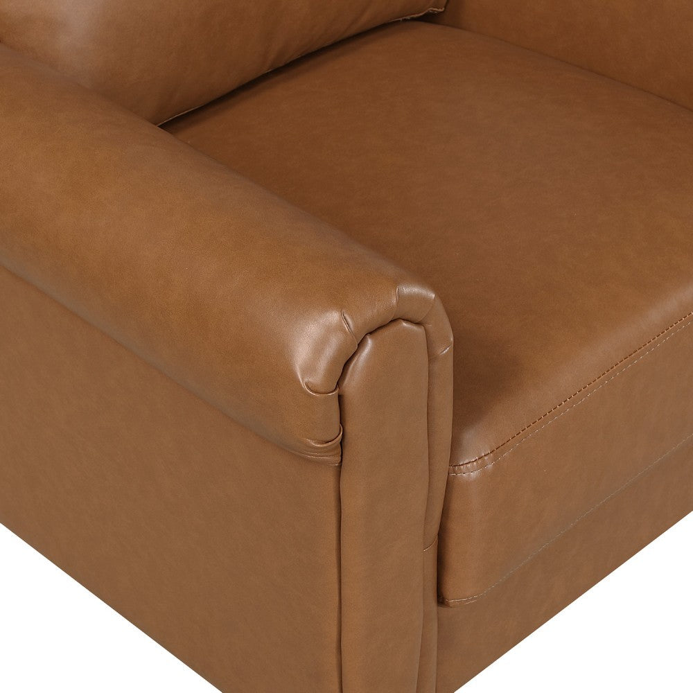Lo Sofa w Rolled Arms, Mid Century Brown Faux Leather 79 Inch -BM336147