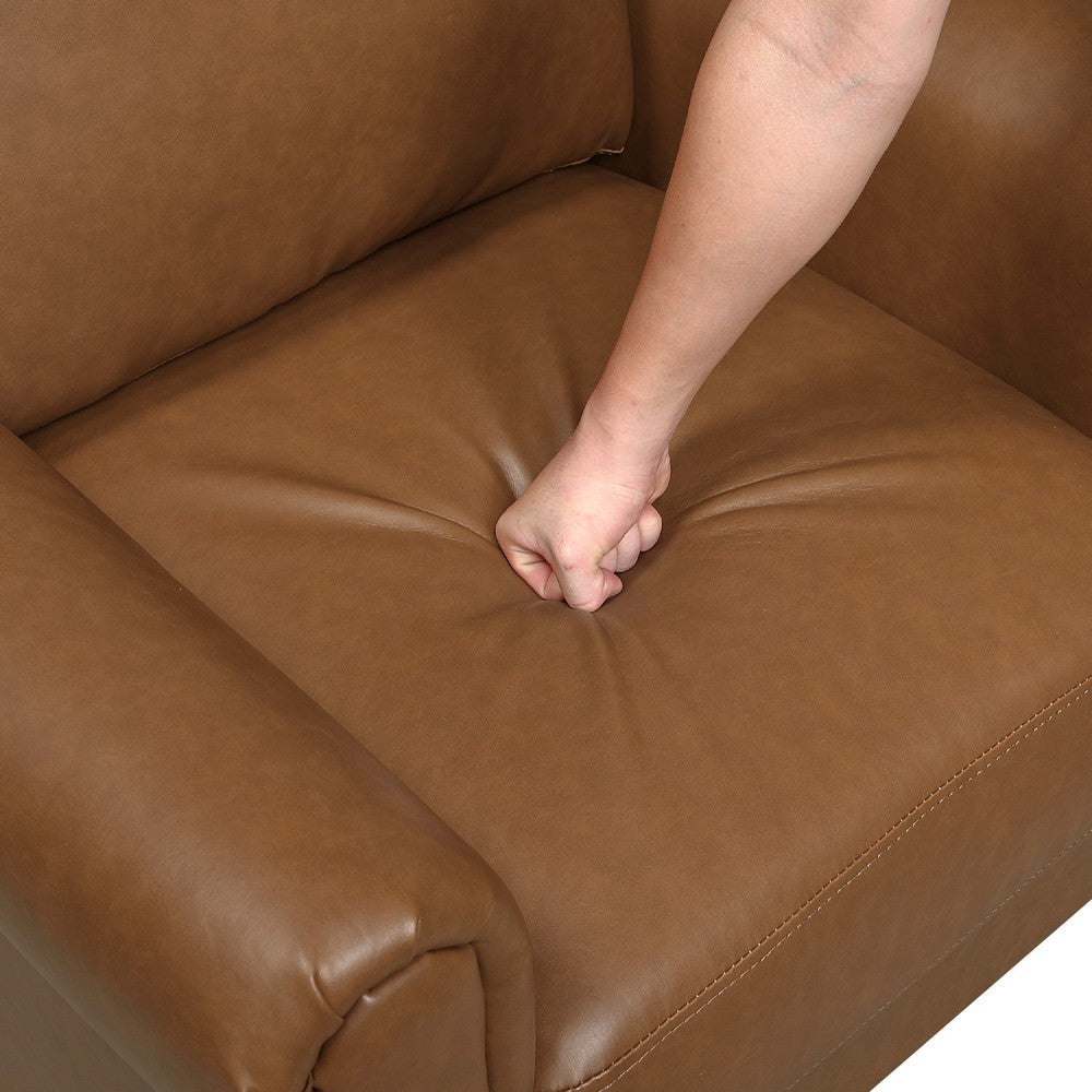 Lo Sofa w Rolled Arms, Mid Century Brown Faux Leather 79 Inch -BM336147