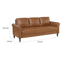 Lo Sofa w Rolled Arms, Mid Century Brown Faux Leather 79 Inch -BM336147