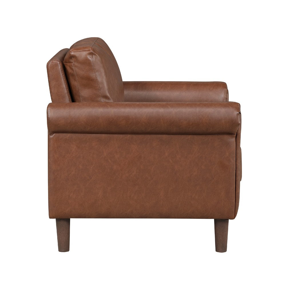 Lo Accent Chair w Rolled Arms, Mid Century Dark Brown Faux Leather -BM336148