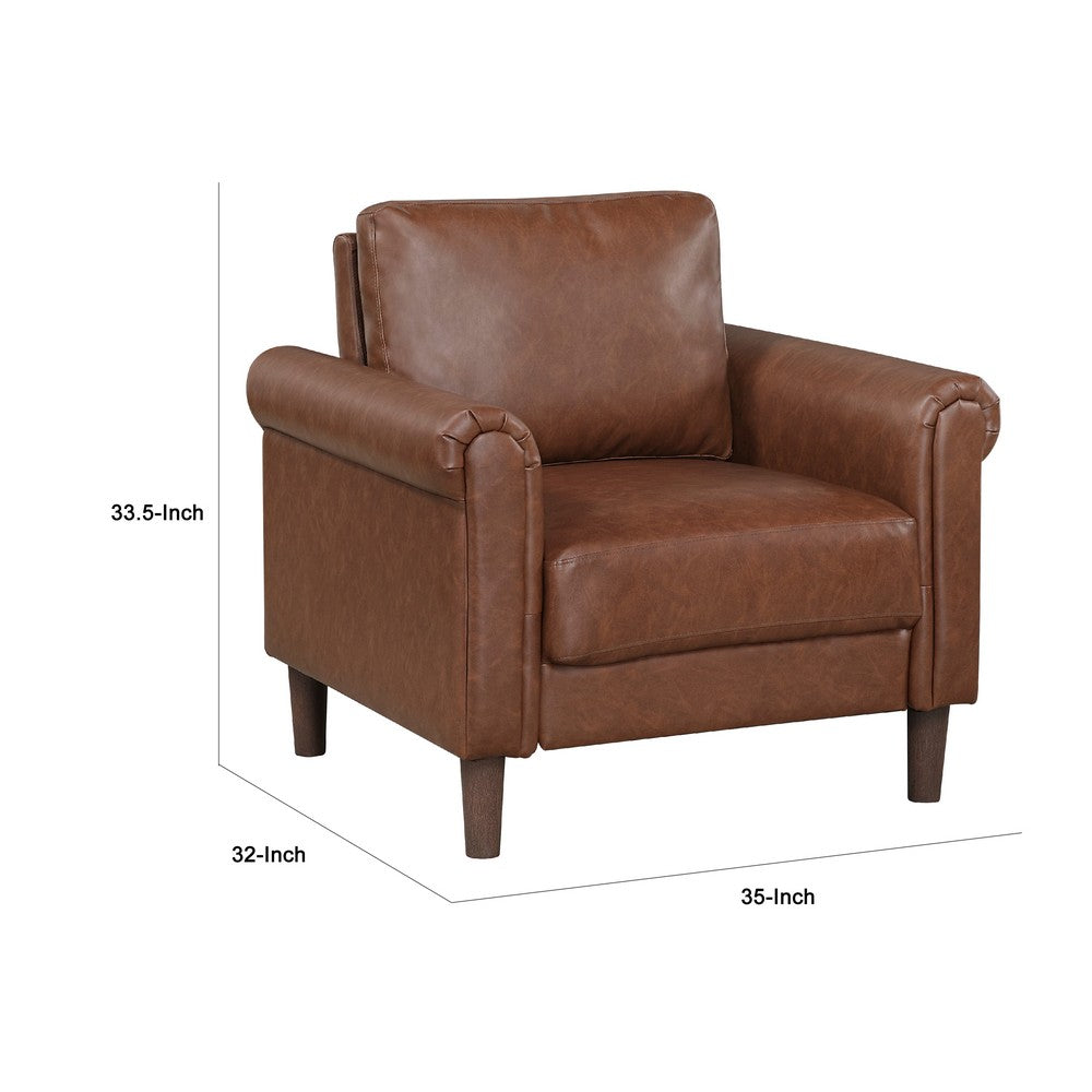 Lo Accent Chair w Rolled Arms, Mid Century Dark Brown Faux Leather -BM336148