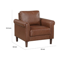 Lo Accent Chair w Rolled Arms, Mid Century Dark Brown Faux Leather -BM336148