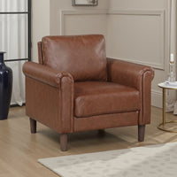 Lo Accent Chair w Rolled Arms, Mid Century Dark Brown Faux Leather -BM336148