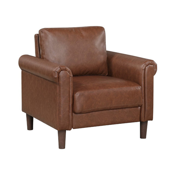 Lo Accent Chair w Rolled Arms, Mid Century Dark Brown Faux Leather -BM336148