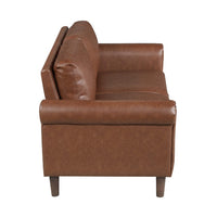 Lo Loveseat w Rolled Arms, Mid Century Dark Brown Faux Leather 57 Inch -BM336149