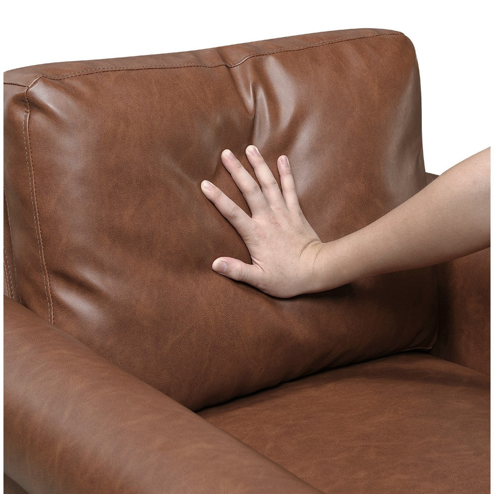 Lo Loveseat w Rolled Arms, Mid Century Dark Brown Faux Leather 57 Inch -BM336149