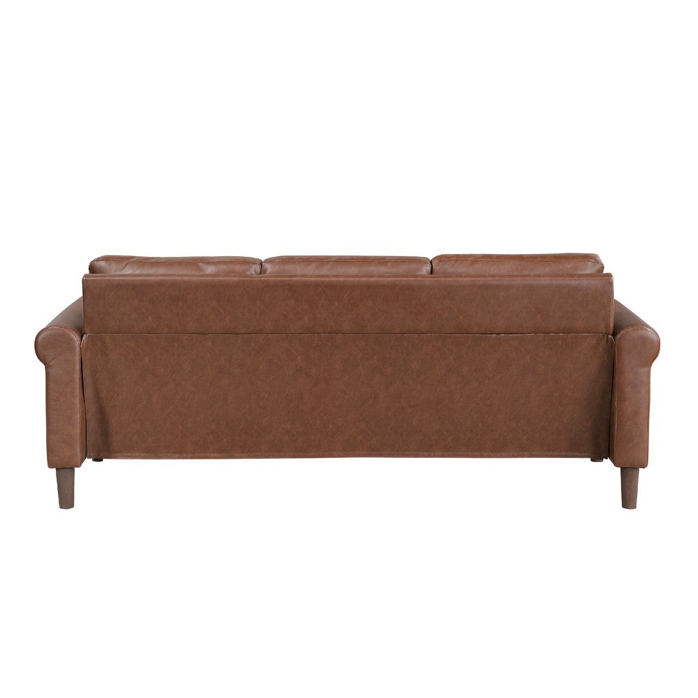 Lo Sofa w Rolled Arms, Mid Century Dark Brown Faux Leather 79 Inch -BM336150