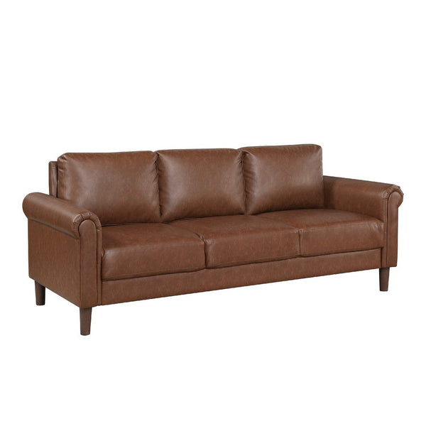 Lo Sofa w Rolled Arms, Mid Century Dark Brown Faux Leather 79 Inch -BM336150