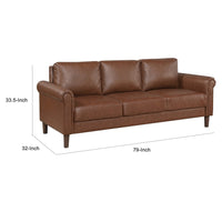Lo Sofa w Rolled Arms, Mid Century Dark Brown Faux Leather 79 Inch -BM336150