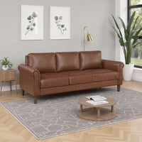 Lo Sofa w Rolled Arms, Mid Century Dark Brown Faux Leather 79 Inch -BM336150