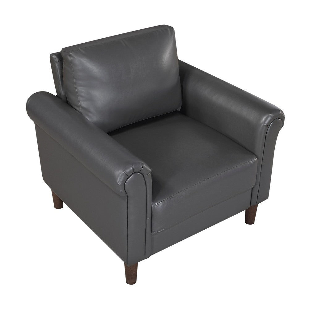 Lo Accent Chair w Rolled Arms, Midcentury Dark Gray Faux Leather  -BM336151