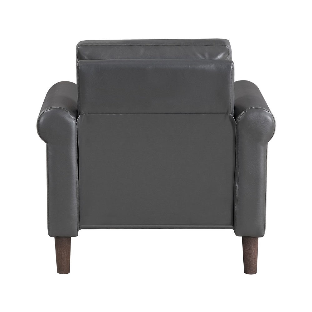 Lo Accent Chair w Rolled Arms, Midcentury Dark Gray Faux Leather  -BM336151