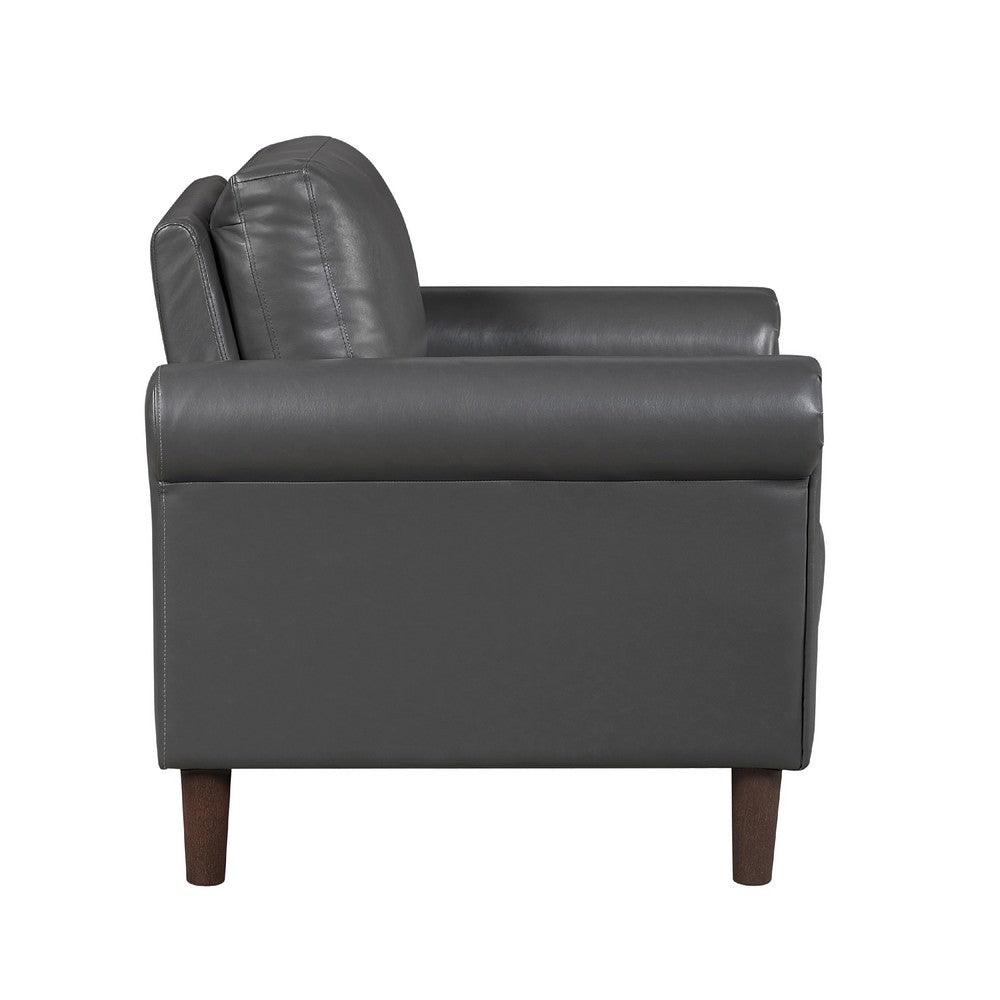 Lo Accent Chair w Rolled Arms, Midcentury Dark Gray Faux Leather  -BM336151