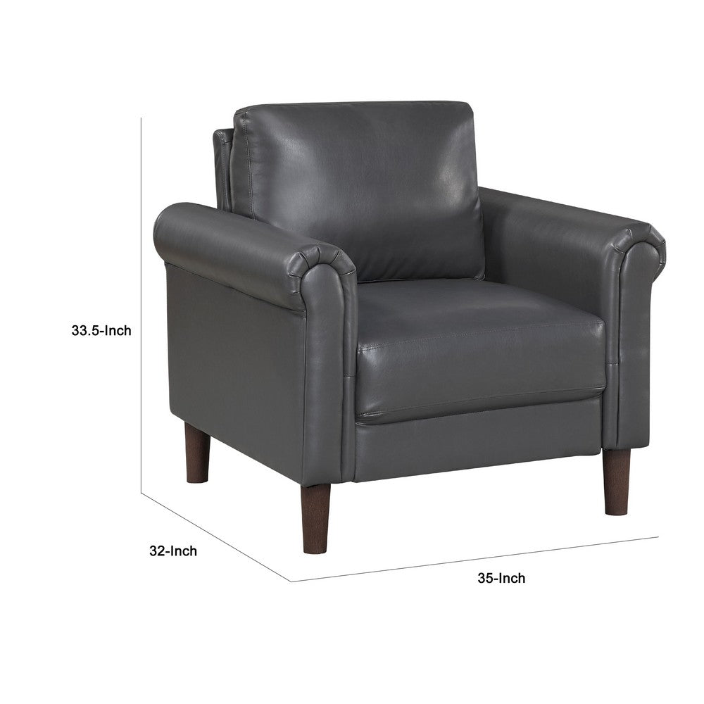 Lo Accent Chair w Rolled Arms, Midcentury Dark Gray Faux Leather  -BM336151
