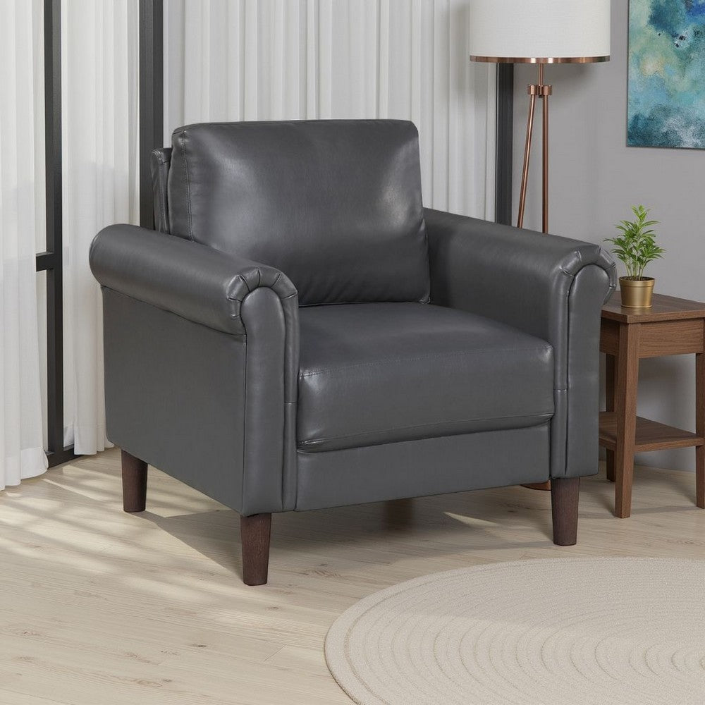 Lo Accent Chair w Rolled Arms, Midcentury Dark Gray Faux Leather  -BM336151