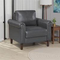 Lo Accent Chair w Rolled Arms, Midcentury Dark Gray Faux Leather  -BM336151