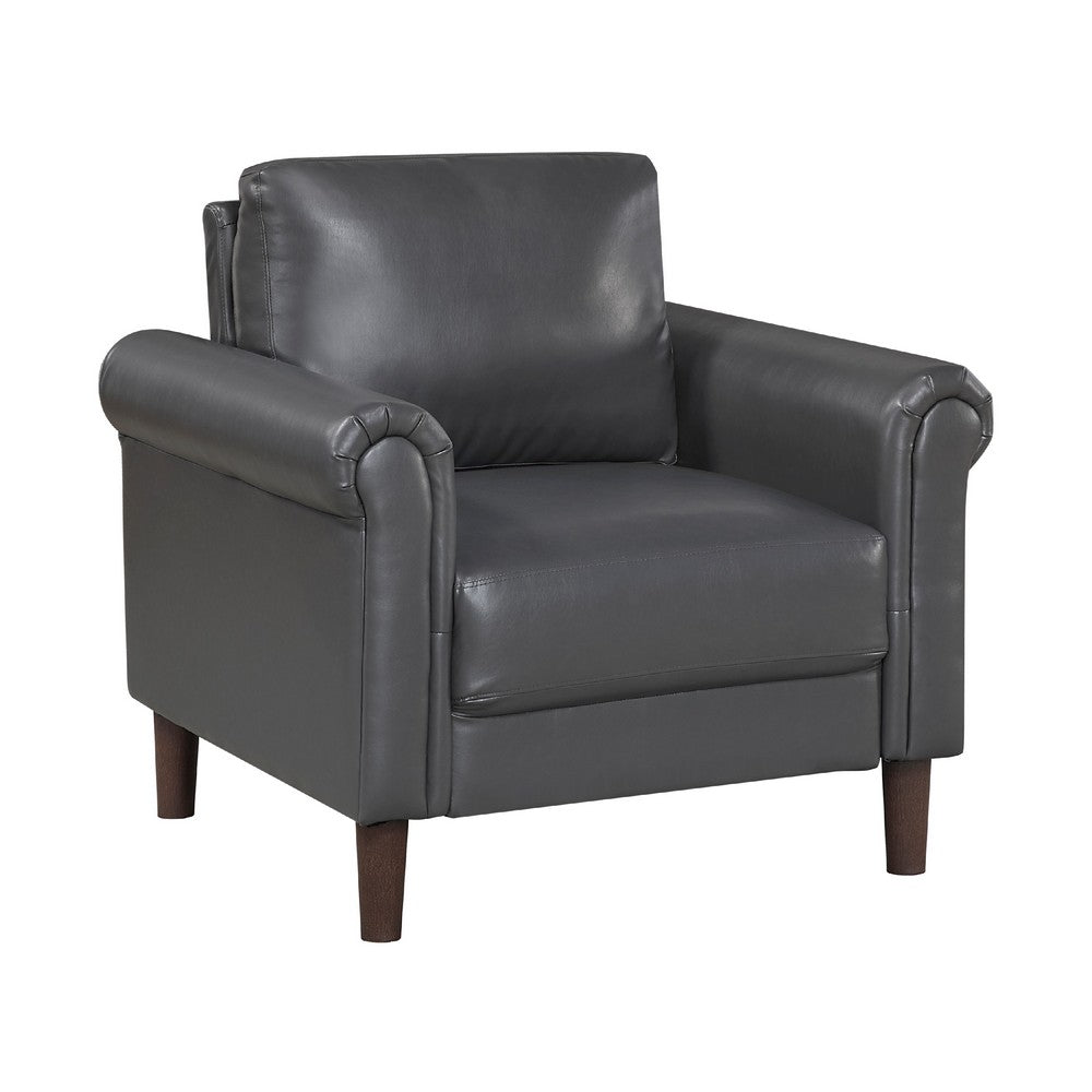 Lo Accent Chair w Rolled Arms, Midcentury Dark Gray Faux Leather  -BM336151