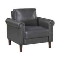 Lo Accent Chair w Rolled Arms, Midcentury Dark Gray Faux Leather  -BM336151