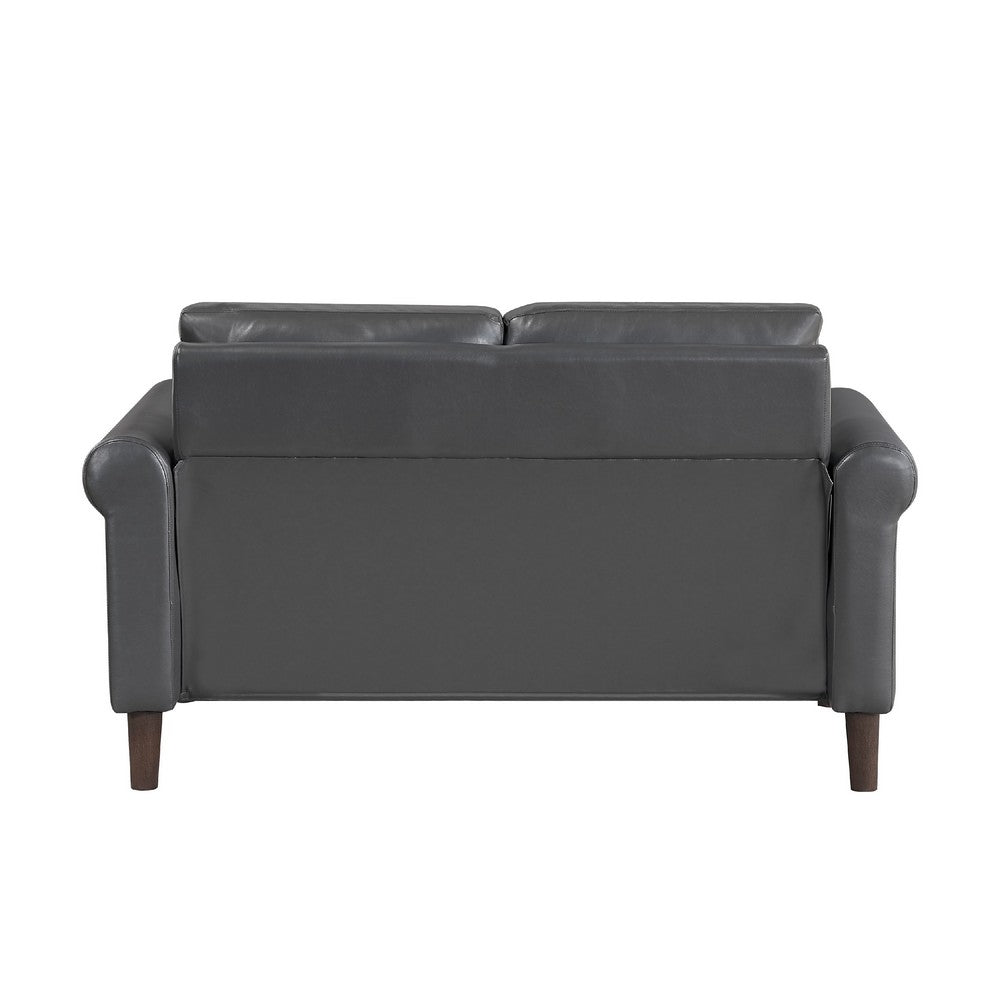 Lo Loveseat w Rolled Arms, Midcentury Dark Gray Faux Leather 57 Inch -BM336152