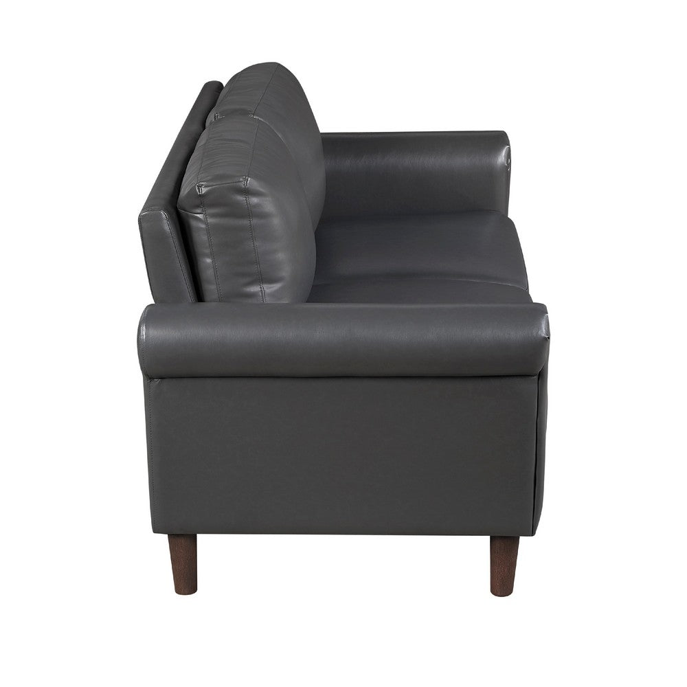 Lo Loveseat w Rolled Arms, Midcentury Dark Gray Faux Leather 57 Inch -BM336152