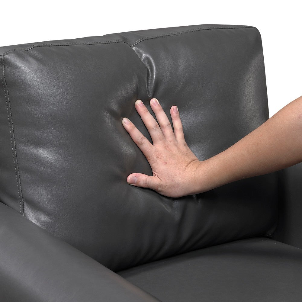 Lo Loveseat w Rolled Arms, Midcentury Dark Gray Faux Leather 57 Inch -BM336152