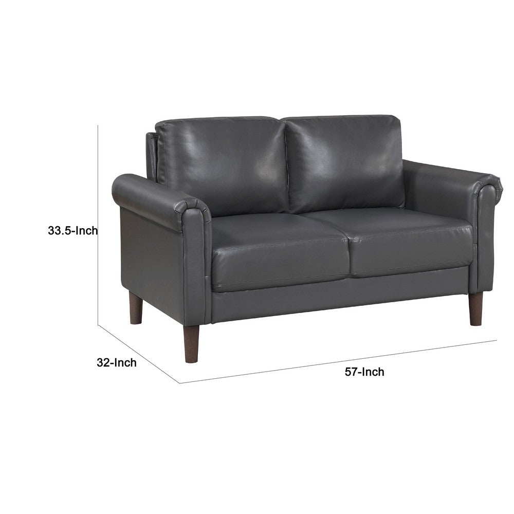 Lo Loveseat w Rolled Arms, Midcentury Dark Gray Faux Leather 57 Inch -BM336152